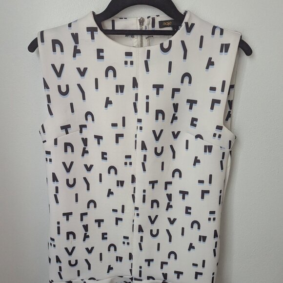 Maje White/Navy Rosy Pendlum Ruffle Letters Dress, Small - Picture 2 of 6